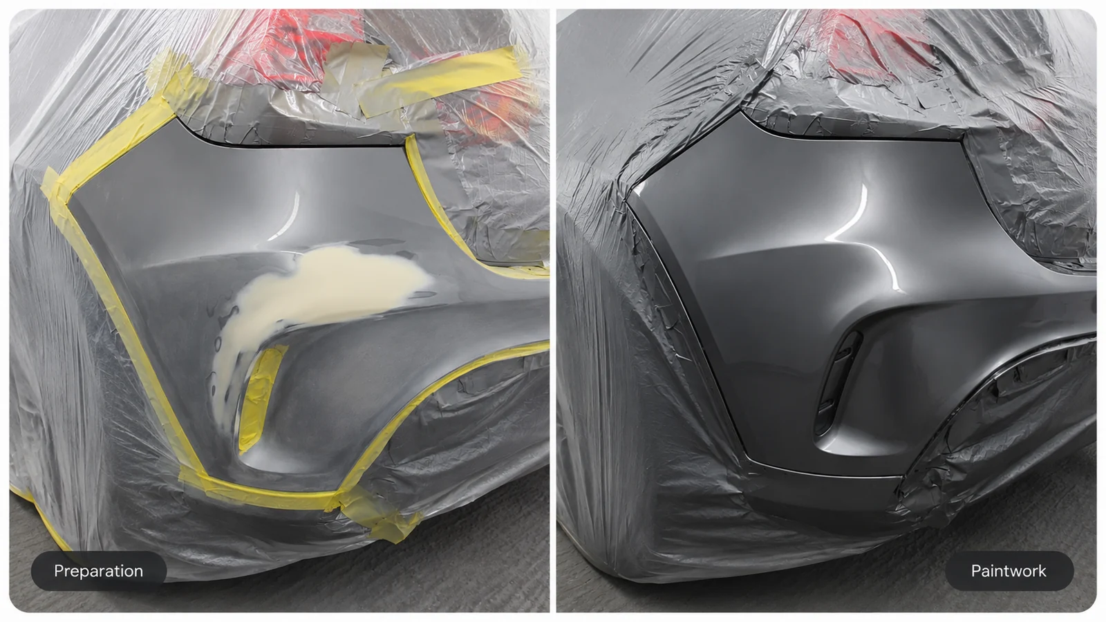 Rear Bumper Damage Repair showing preparation and paintwork stages