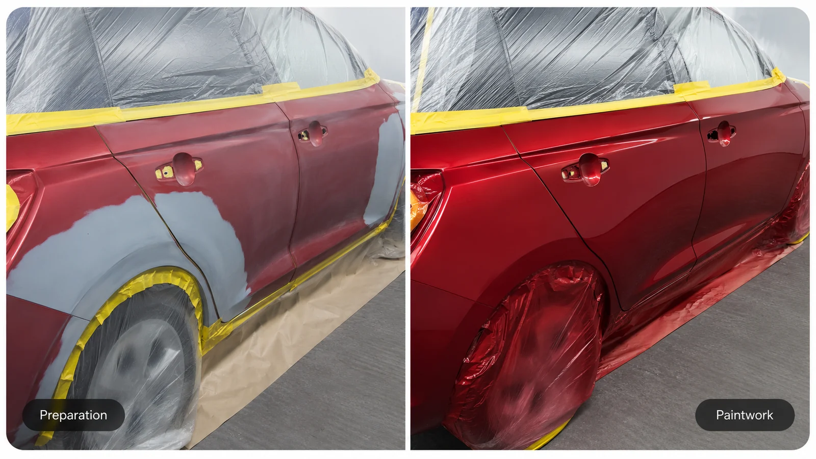 Real panel preparation and paintwork stages